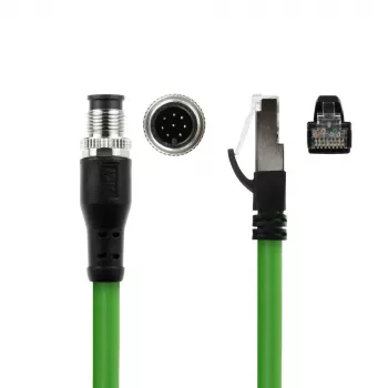 ACT Industrial cavo sensore 15,00 metri M12A 8 poli connettore maschio su connettore maschio RJ45, cavo Ultraflex SF/UTP TPE, schermato