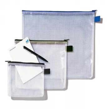 Busta in rete Rexel con zip nera A5, PVC, 31 g, nero, trasparente