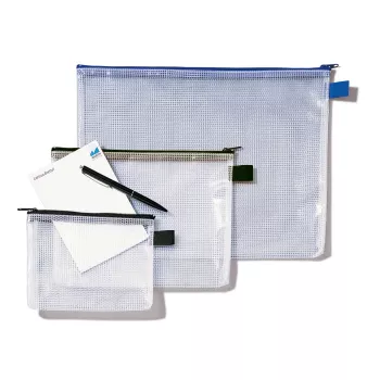 Busta in rete Rexel con zip nera A4, PVC, 52 g, nero, trasparente