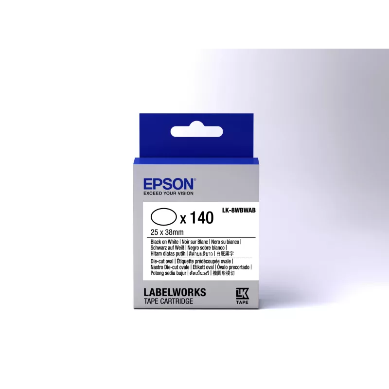 Cartuccia etichette Epson fustellate ovali LK-8WBWAB nero/bianco 25x38mm (140 etichette)