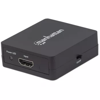 Splitter HDMI Manhattan a 2 vie, 1080p, nero, invia il segnale di una sorgente HDMI a due display HD (stesso segnale su entrambi i display), alimentazione USB-A (cavo incluso, 0,7 m), garanzia tre anni