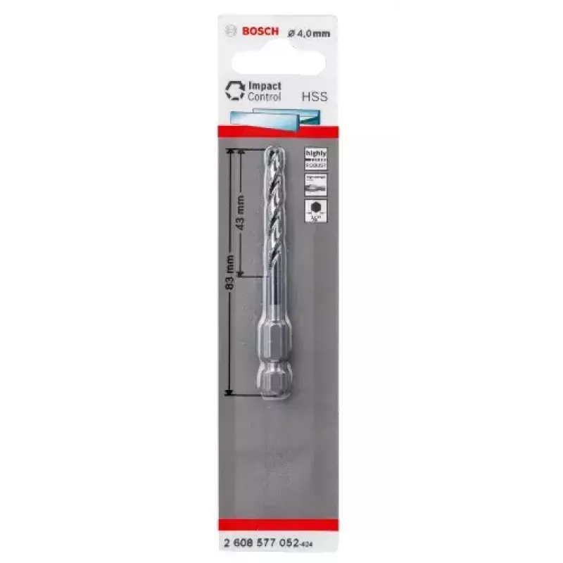 Bosch 2608577052 Punta elicoidale per metallo 4 mm, lunghezza totale 83 mm