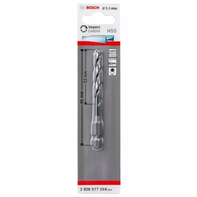 Bosch 2608577056 Punta elicoidale per metallo 5 mm, lunghezza totale 91 mm