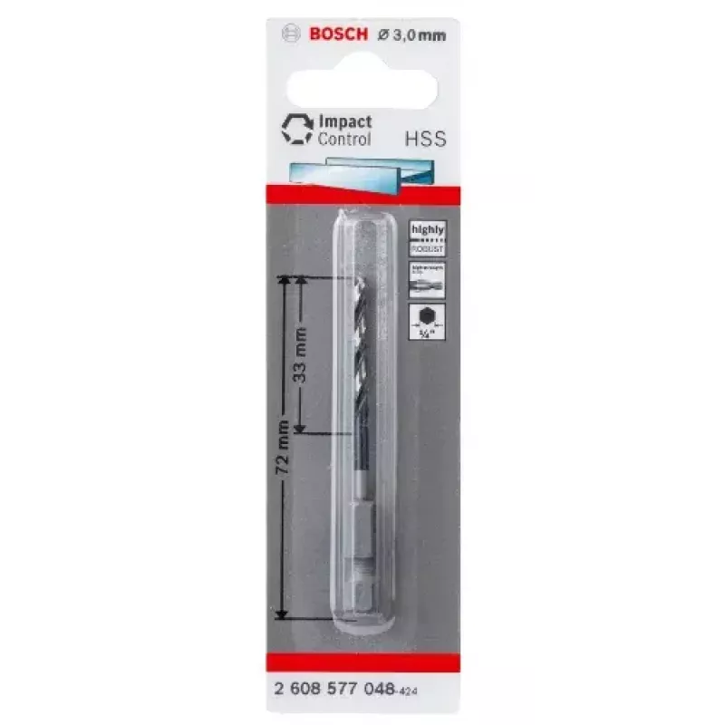 Bosch 2608577048 Punta elicoidale per metallo 3 mm, lunghezza totale 72 mm, DIN 338