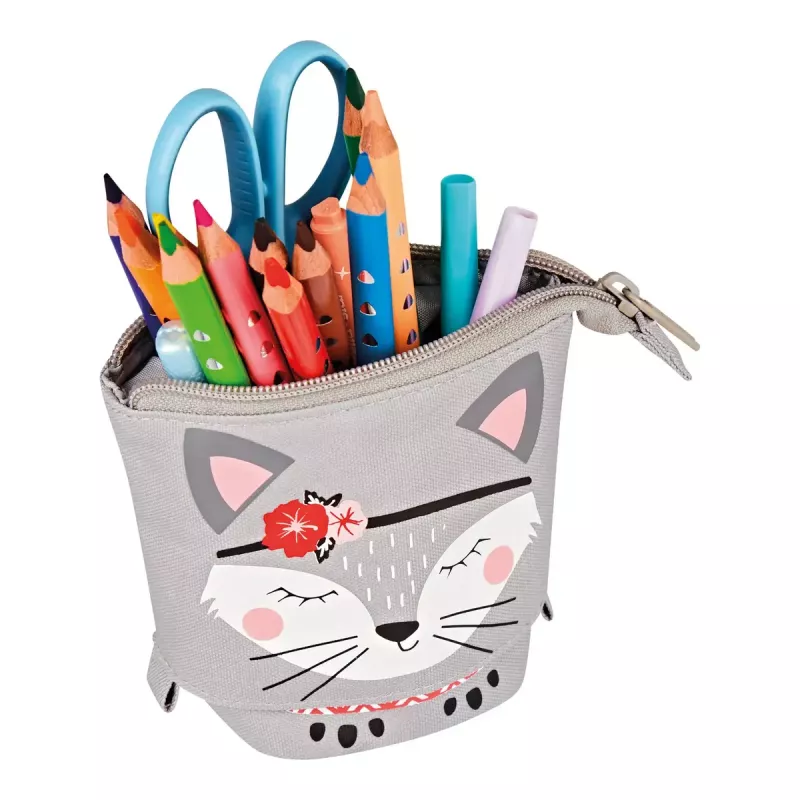 Astuccio morbido Herlitz Kitty poliestere grigio rosa bianco