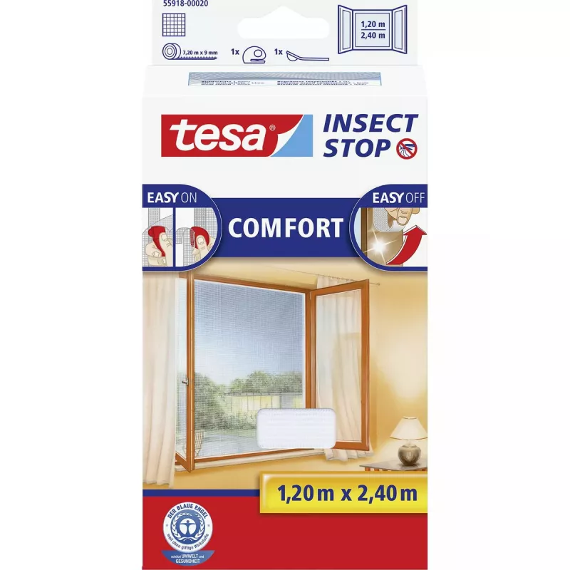 tesa Comfort 55918-00020-00 zanzariera per finestre a tutta altezza, 1200 x 2400 mm, bianca