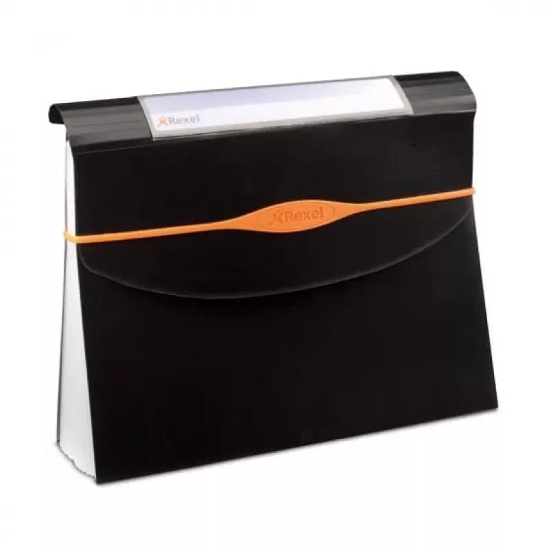 Rexel Optima Cartella a soffietto a 13 tasche, A4, nera, polipropilene (PP)