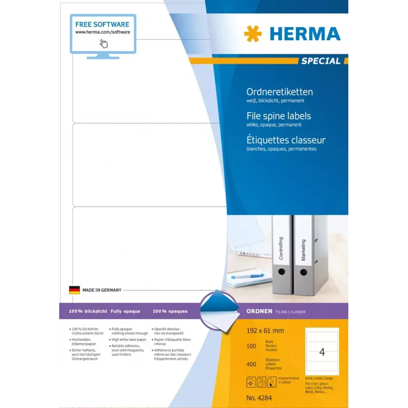 Etichetta adesiva per stampante HERMA etichette per fascicoli A4 192x61 mm