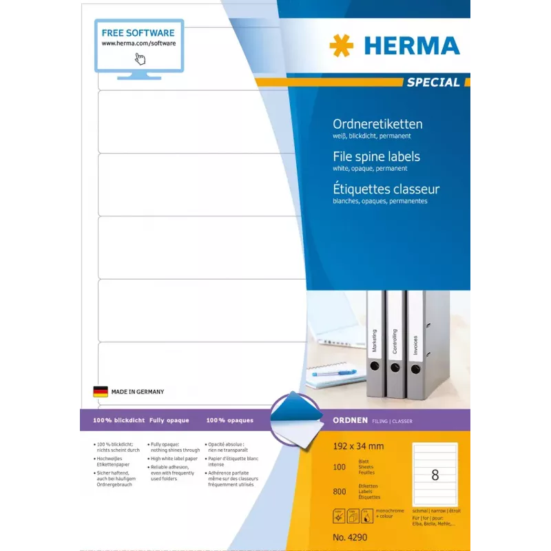 Etichetta adesiva per stampante HERMA etichette per fascicoli A4 192x34 mm