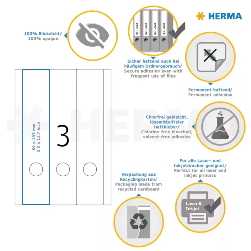 Etichette per fascicoli HERMA 5159 A4 59x297 mm bianco carta opaca coprente