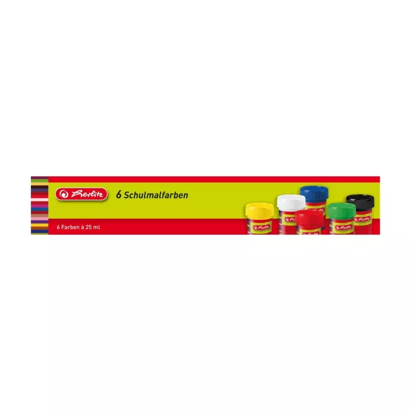 Colore a base acqua Herlitz 8643025 nero blu verde rosso bianco giallo 25 ml vetro 6 pz.