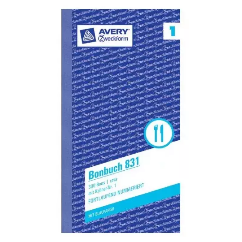 Avery Zweckform 831 Blocco comande per camerieri (Bonbuch), 105 x 198 mm, rosa, 2 x 50 fogli