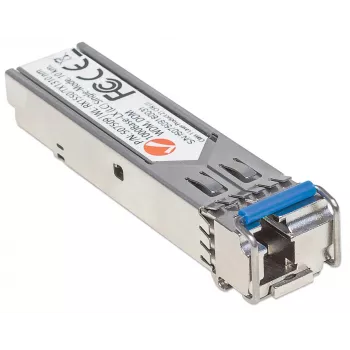 Modulo ricetrasmettitore Intellinet ottico, fibra Gigabit WDM bidirezionale SFP, porta single-mode 1000Base-Lx (LC), 10 km, lunghezze d'onda: ricezione (RX) 1550 nm e trasmissione (TX) 1310 nm, WDM (Rx1550/Tx1310), conforme MSA, equivalente a Cisco GLC-BX-U, Ethernet, fibra ottica