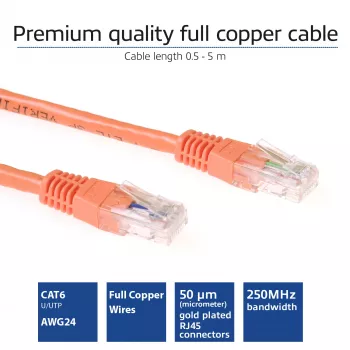 Cavo patch ACT arancione 0,5 m U/UTP CAT6 con connettori RJ45