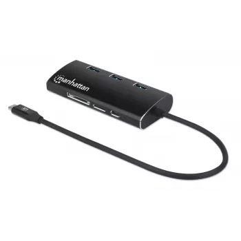 Manhattan dock/hub USB-C con lettore di schede, porte (x6): Ethernet, HDMI, USB-A (x3) e USB-C, con Power Delivery (100 W) alla porta USB-C (nota: alimentatore USB-C e cavo USB-C aggiuntivi necessari), universale per tutti i dispositivi, alluminio, corrisponde a DKT30CSDHPD3