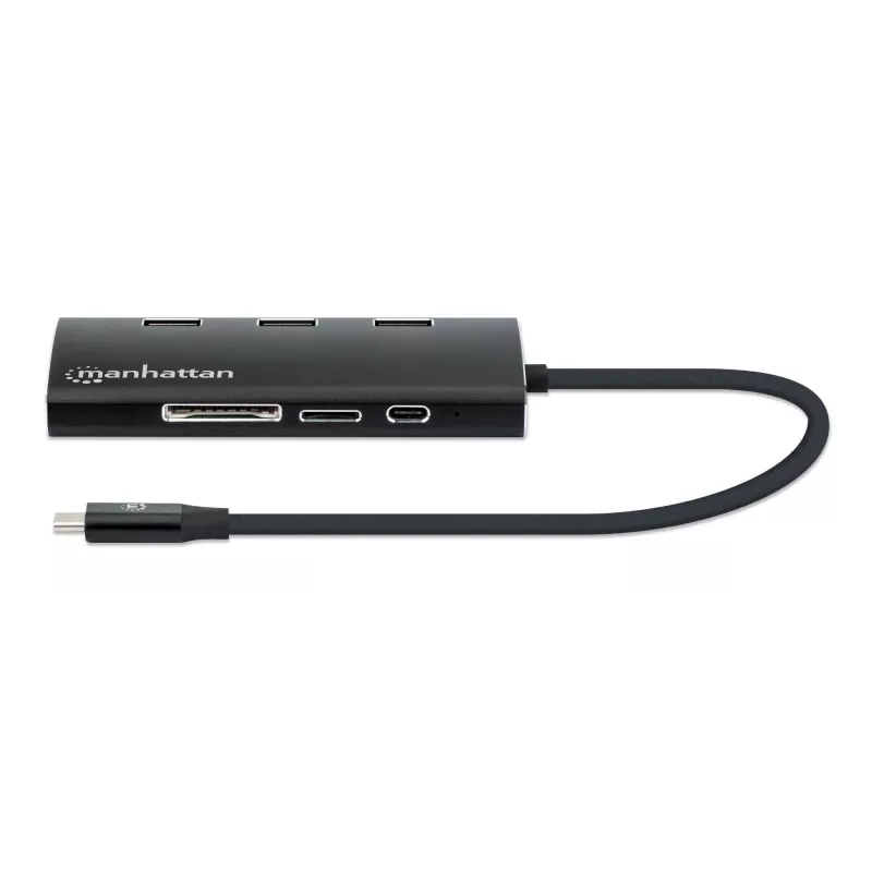 Manhattan dock/hub USB-C con lettore di schede, porte (x6): Ethernet, HDMI, USB-A (x3) e USB-C, con Power Delivery (100 W) alla porta USB-C (nota: alimentatore USB-C e cavo USB-C aggiuntivi necessari), universale per tutti i dispositivi, alluminio, corrisponde a DKT30CSDHPD3
