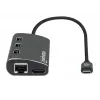 Manhattan dock/hub USB-C con lettore di schede, porte (x6): Ethernet, HDMI, USB-A (x3) e USB-C, con Power Delivery (100 W) alla porta USB-C (nota: alimentatore USB-C e cavo USB-C aggiuntivi necessari), universale per tutti i dispositivi, alluminio, corrisponde a DKT30CSDHPD3