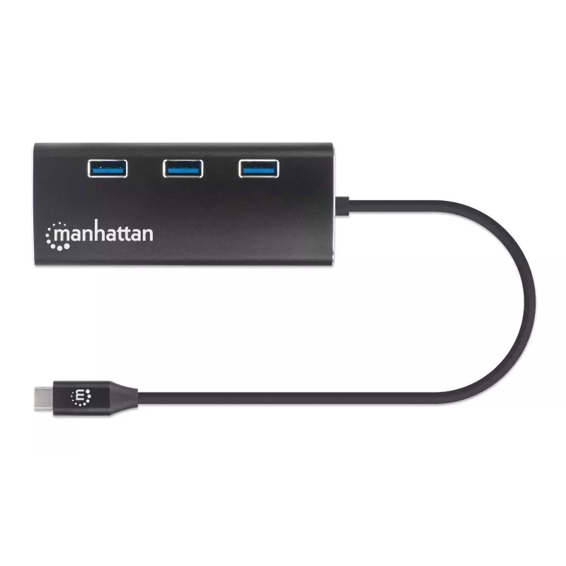 Manhattan dock/hub USB-C con lettore di schede, porte (x6): Ethernet, HDMI, USB-A (x3) e USB-C, con Power Delivery (100 W) alla porta USB-C (nota: alimentatore USB-C e cavo USB-C aggiuntivi necessari), universale per tutti i dispositivi, alluminio, corrisponde a DKT30CSDHPD3