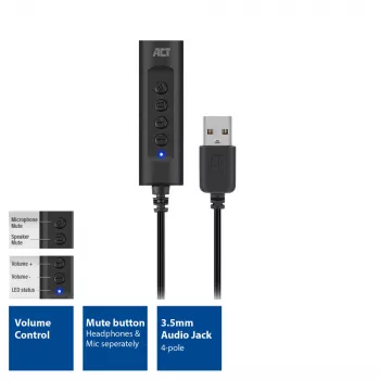 ACT AC9360 Scheda audio USB 3,5 mm ingresso cuffie 4 tasti