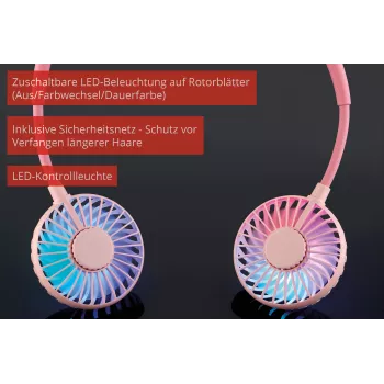 Unold ventilatore da collo Breezy Pink, rosa, 2 ventole, 8 h, ventilatore da collo, bianco, 1 pezzo