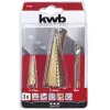 kwb 525890 Set di punte a gradini con punta fresante, 3 pz., 4-12 mm / 4-30 mm / 6 mm, HSS TiN
