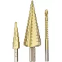 kwb 525890 Set di punte a gradini con punta fresante, 3 pz., 4-12 mm / 4-30 mm / 6 mm, HSS TiN