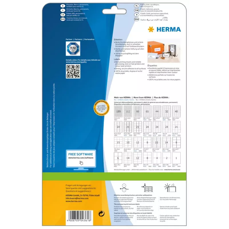 Etichetta adesiva per stampante HERMA Labels Premium A4 70x42 mm