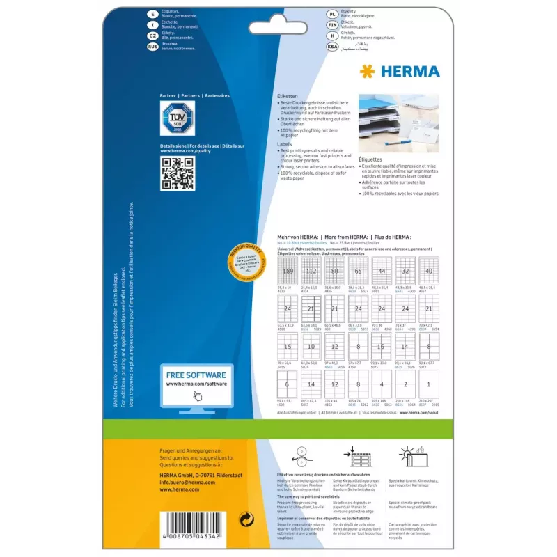 Etichetta adesiva per stampante HERMA Labels Premium A4 25,4 x 16,9 mm