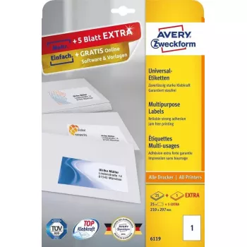 Etichette adesive rettangolari Avery Zweckform 6119, adesivo permanente, bianco, 30 pezzi