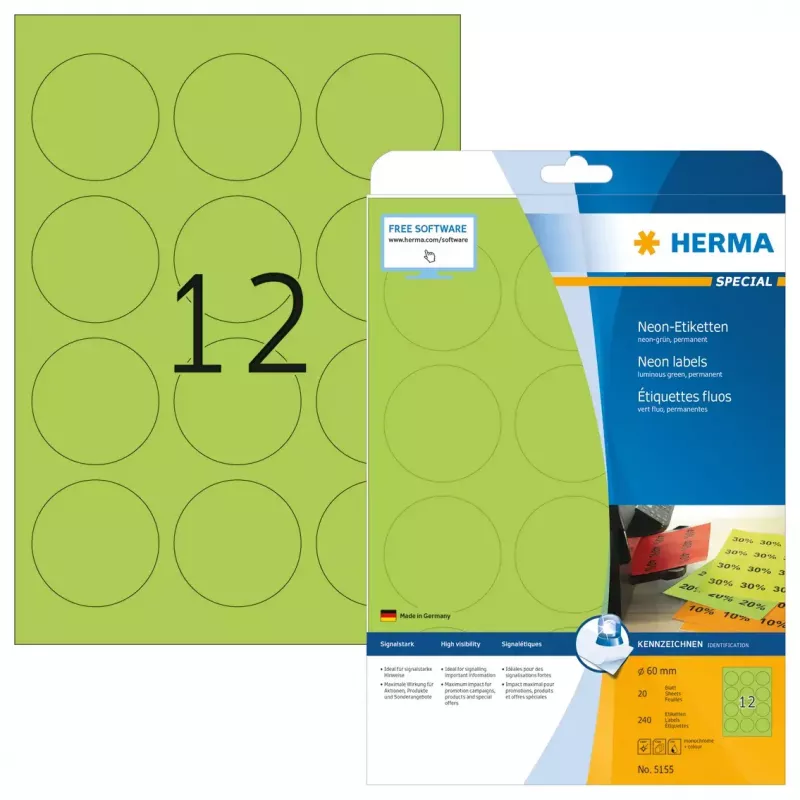 Etichette adesive per stampante HERMA etichette neon A4 Ø 60 mm