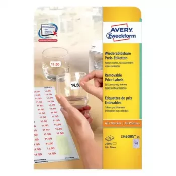 Etichette adesive AVERY L3410REV-25 rimovibili bianco 2550 pezzi