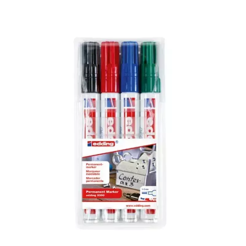Pennarello indelebile Edding 3300 punta a scalpello nero blu verde rosso