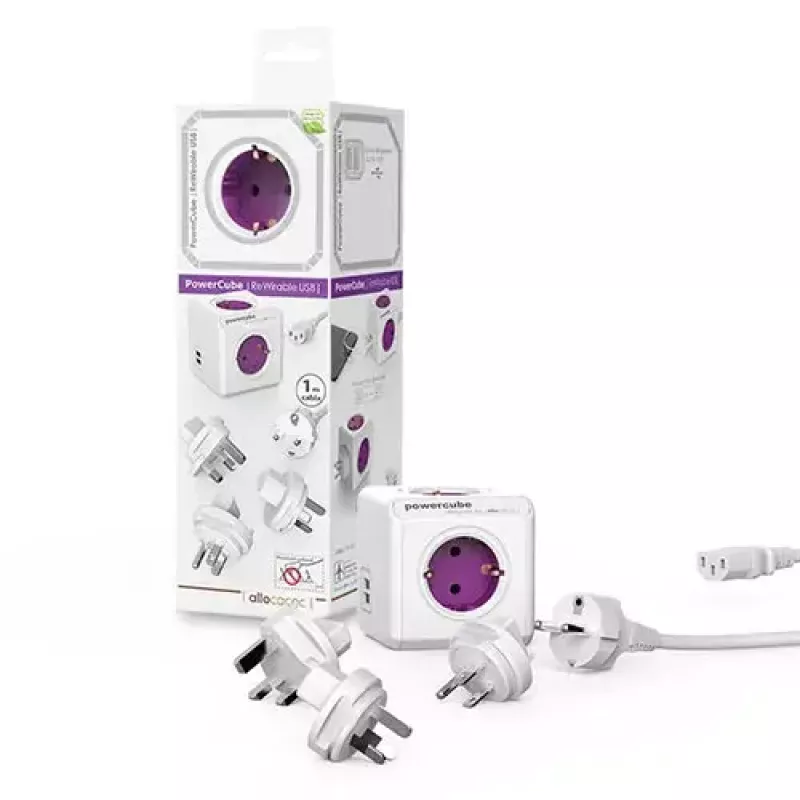 Prolunga di alimentazione Allocacoc PowerCube ReWirable USB 1 m 4 prese AC viola bianco