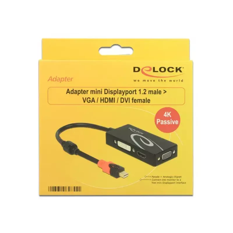 Delock 62855 Adattatore da Mini DisplayPort 1.2 a VGA / HDMI / DVI, 4K, passivo, nero