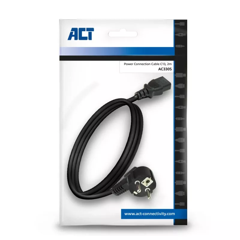 Cavo di alimentazione ACT Powercord spina CEE 7/7 (angolare) - C13 nero 2 m