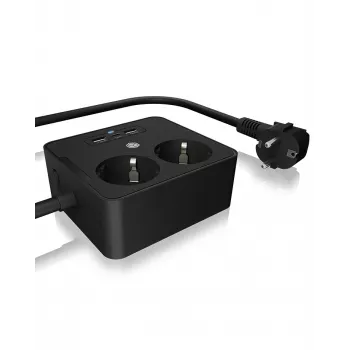 ICY BOX IB-MPS2220B-CH prolunga elettrica 1,9 m 2 prese AC per interni nero