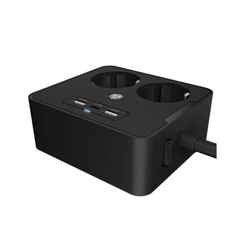 ICY BOX IB-MPS2220B-CH prolunga elettrica 1,9 m 2 prese AC per interni nero