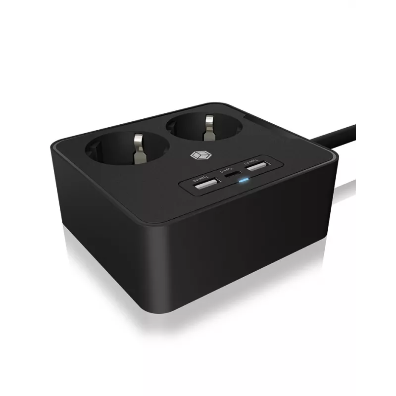 ICY BOX IB-MPS2220B-CH prolunga elettrica 1,9 m 2 prese AC per interni nero