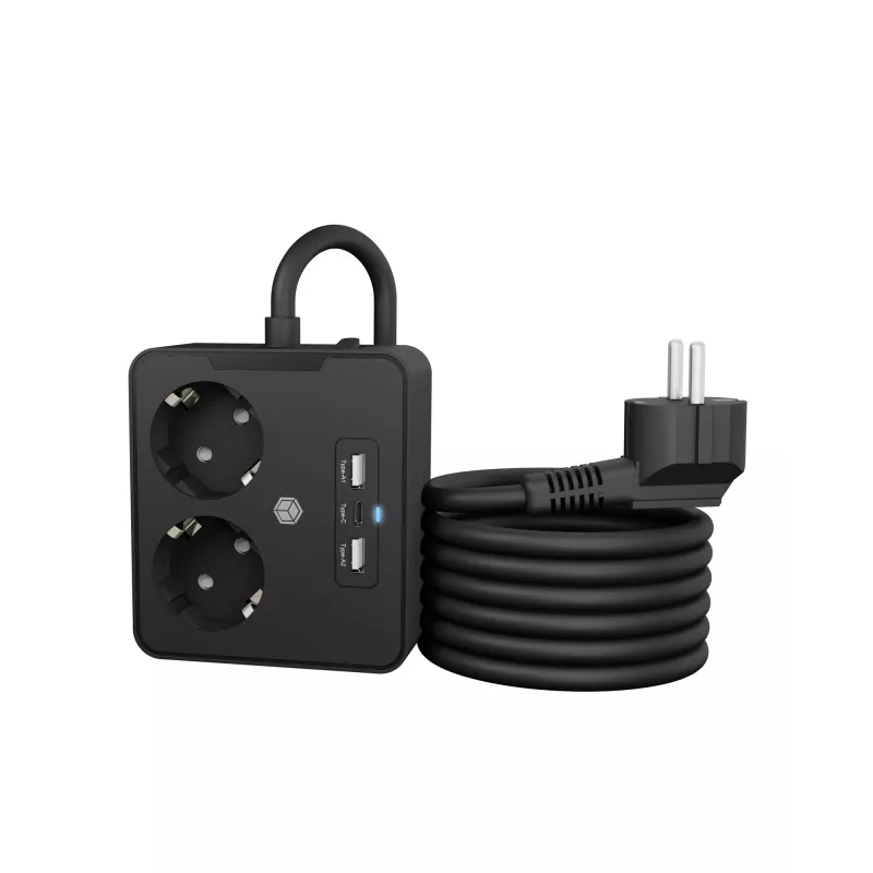 ICY BOX IB-MPS2220B-CH prolunga elettrica 1,9 m 2 prese AC per interni nero