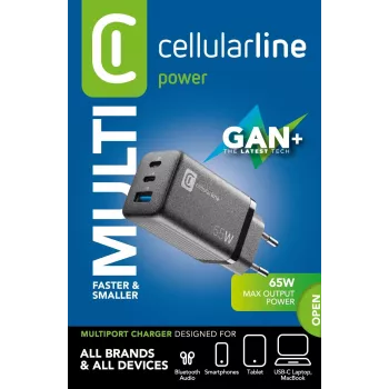 Cellularline Multipower Micro caricabatterie rapido da 65W ultracompatto con 3 connessioni