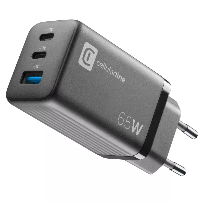 Cellularline Multipower Micro caricabatterie rapido da 65W ultracompatto con 3 connessioni