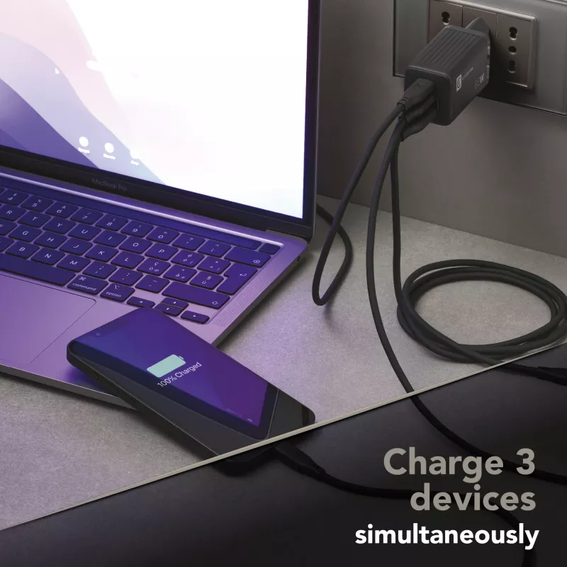 Cellularline Multipower Micro caricabatterie rapido da 65W ultracompatto con 3 connessioni