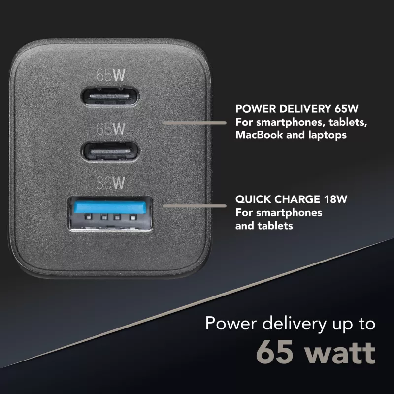 Cellularline Multipower Micro caricabatterie rapido da 65W ultracompatto con 3 connessioni