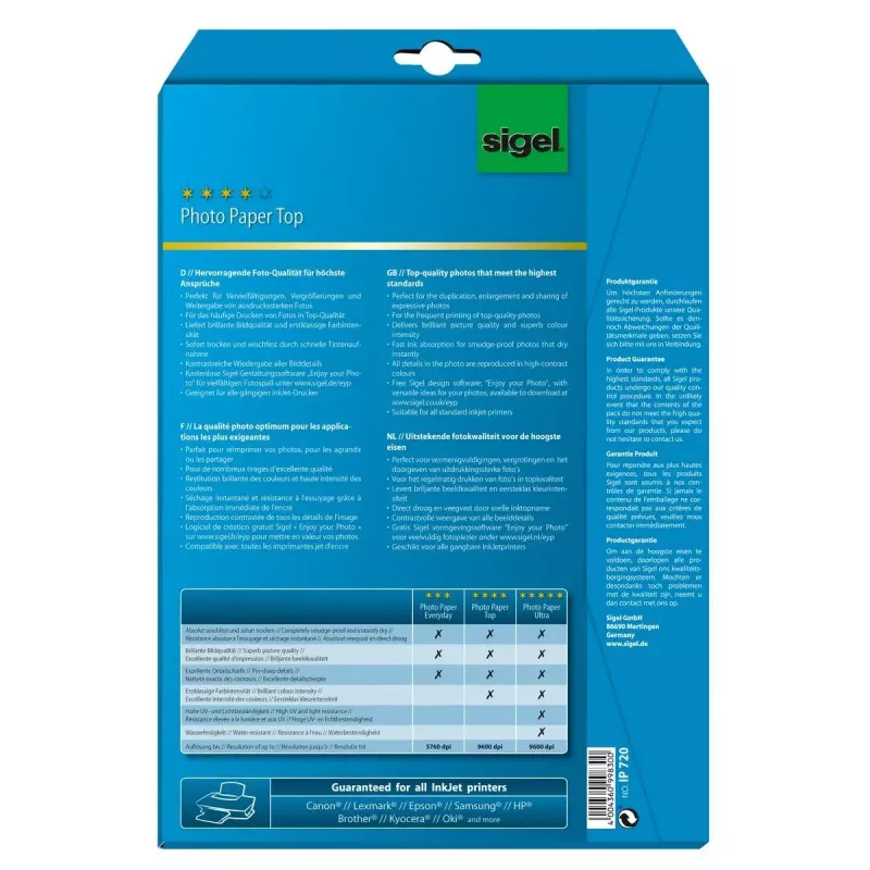 Carta fotografica lucida Sigel InkJet Top A4