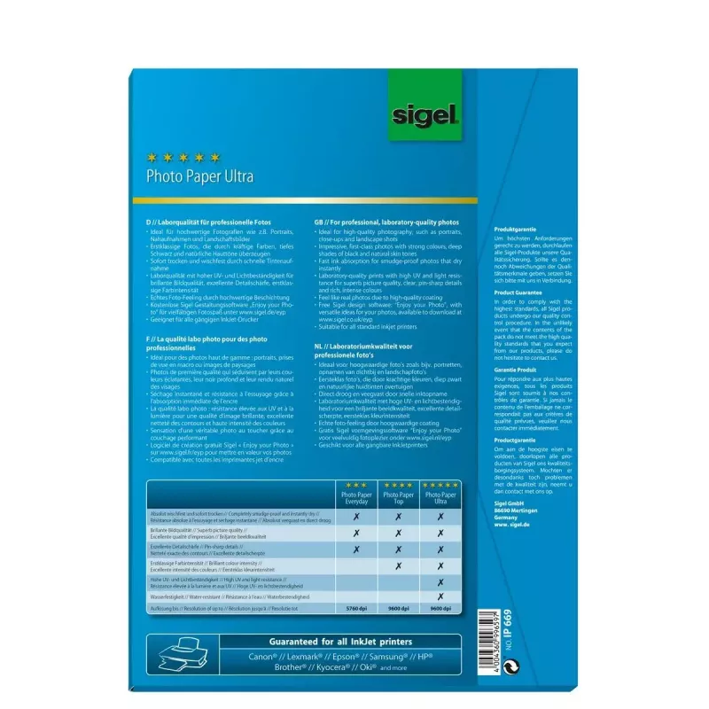 Carta fotografica satinata Sigel InkJet Ultra A4