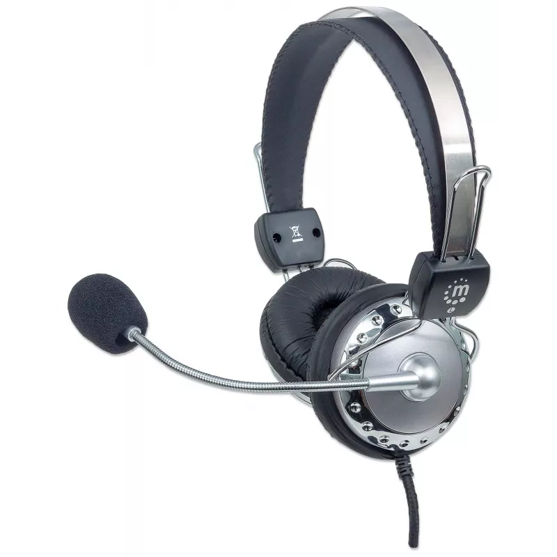 Manhattan 175517 cuffie stereo con microfono Standard II, on-ear, microfono flessibile in acciaio inox