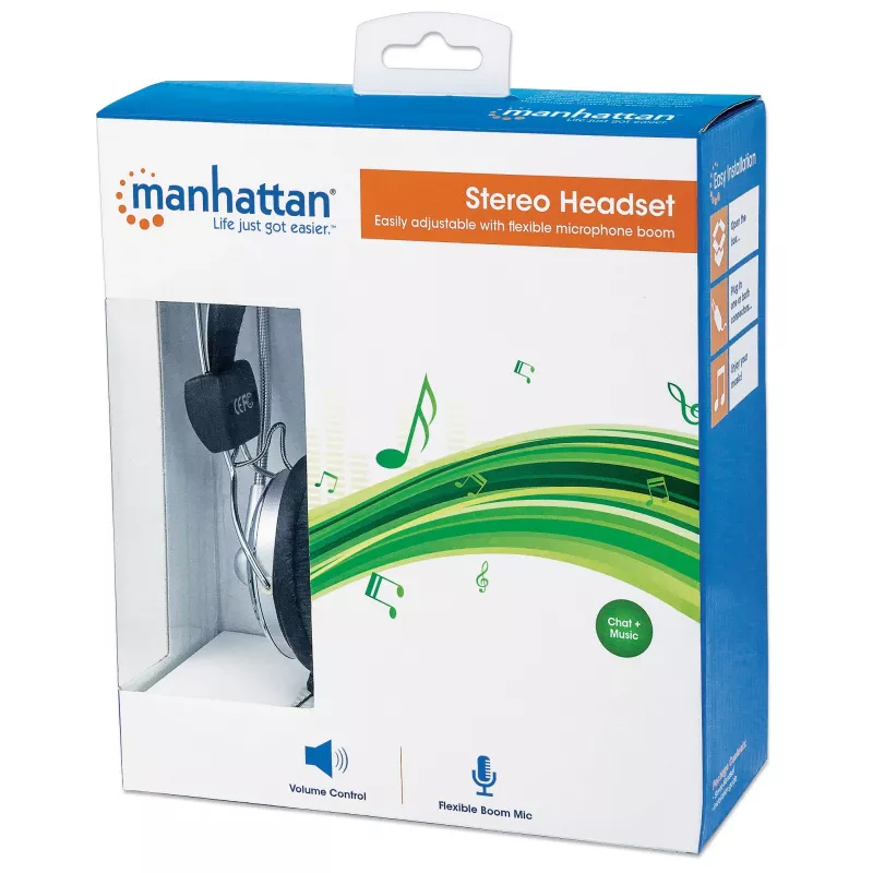 Manhattan 175517 cuffie stereo con microfono Standard II, on-ear, microfono flessibile in acciaio inox