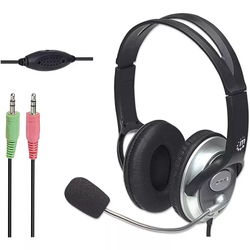 Manhattan 175555 cuffie stereo con microfono Classic, microfono flessibile in acciaio inox