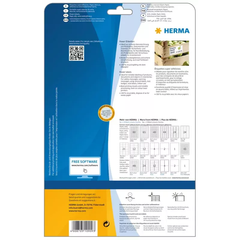 Labels A4 HERMA 10909 bianche extra adesive carta opaca 100 pezzi