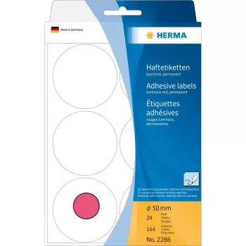 Etichette multiuso HERMA 2286 rosso fluorescente Ø 50 mm 144 pz.
